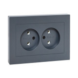 Механизм розетки двойной, 16А, без заземления, без шторок, с рамкой, графит Эпика EKF