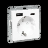 Механизм розетки с USB-A+С - 2шт, 16А, с заземлением, со шторками, белый Эпика EKF