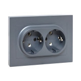 Механизм розетки двойной, 16А, с заземлением, без шторок, с рамкой, графит Эпика EKF