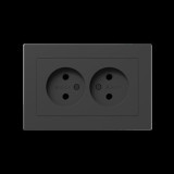 Механизм розетки двойной, 16А, без заземления, без шторок, с рамкой, чёрный Эпика EKF