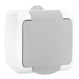 Мурманск Розетка 1-местная 16А с заземлением с крышкой IP54 серый с защитными шторками EKF