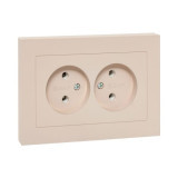 Механизм розетки двойной, 16А, без заземления, без шторок, с рамкой, кремовый Эпика EKF
