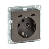 Механизм розетки с USB-C - 2шт, 16А, с заземлением, со шторками, мокко Эпика EKF
