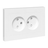 Механизм розетки двойной, 16А, без заземления, со шторками, с рамкой, белый Эпика EKF