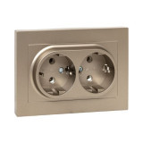 Механизм розетки двойной, 16А, с заземлением, без шторок, с рамкой, шампань Эпика EKF
